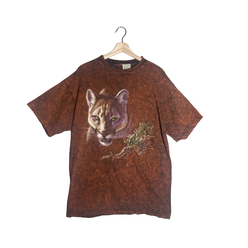 Habitat Mountain Lion Graphic T Shirt Mens XL Brown Acid Wash Nature Tee